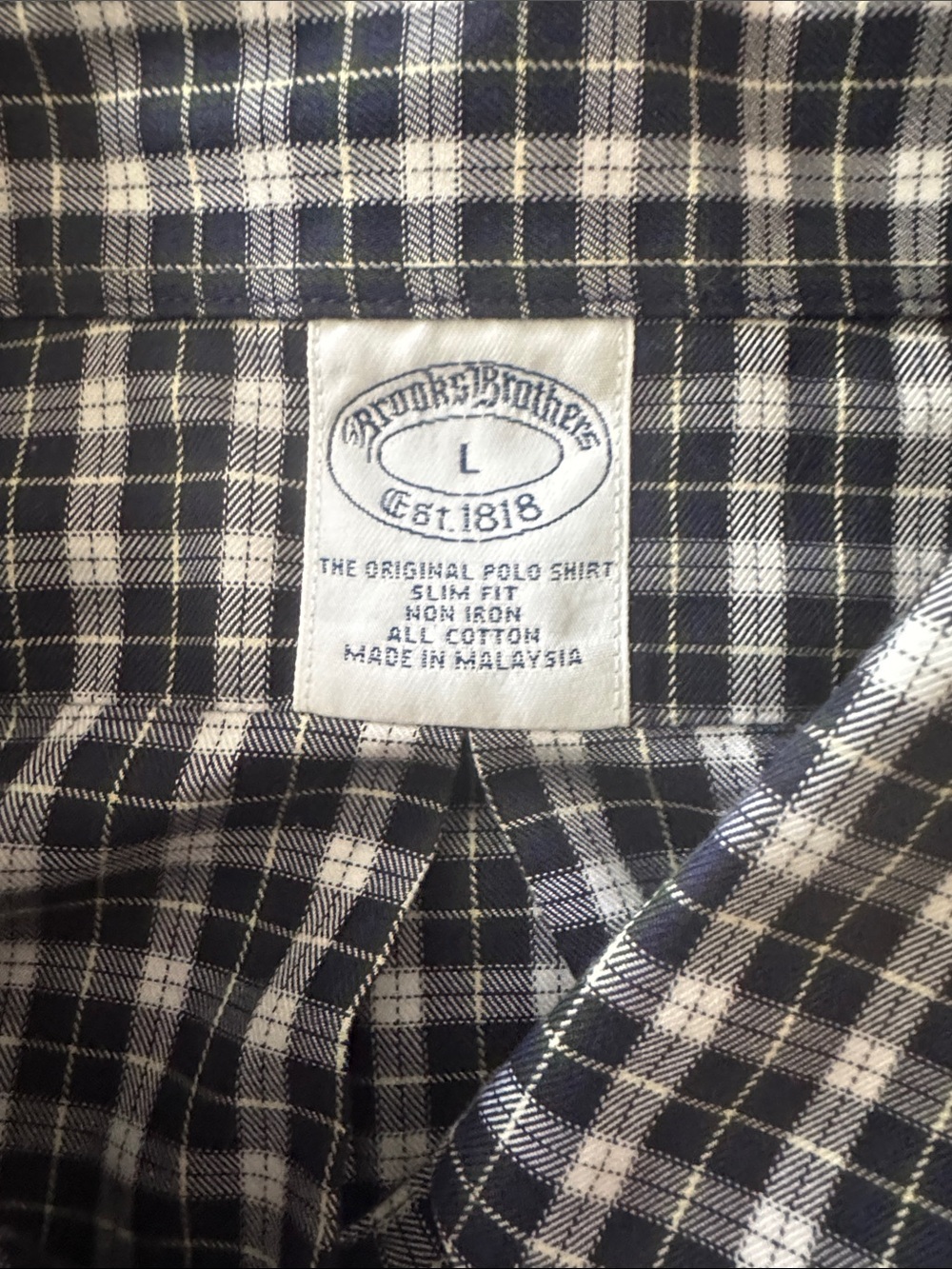 Brooks Brothers Navy and White Checked Cotton Button-Down Shirt